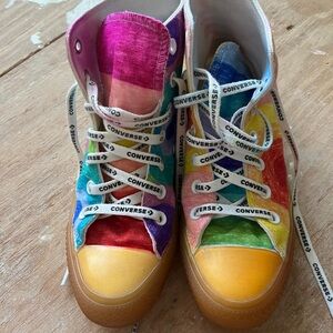 Up cycled, custom designed Converse High-Top Sneakers.